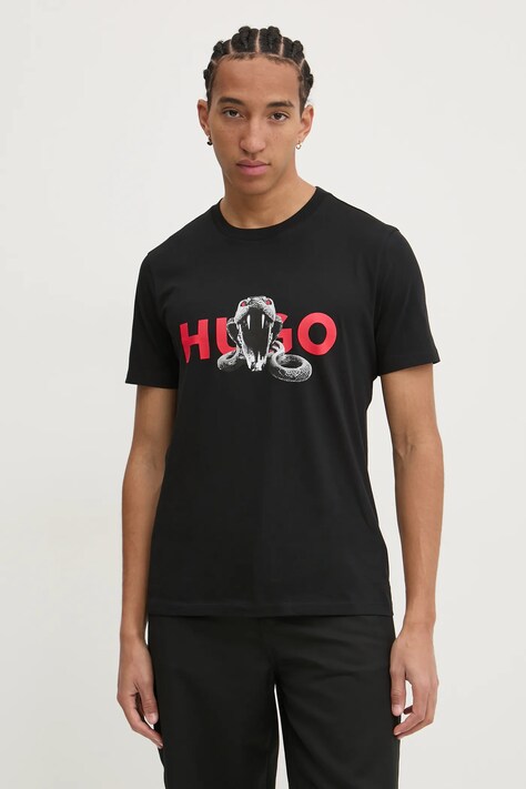 HUGO tricou din bumbac bărbați, culoarea negru, uni, 50530607