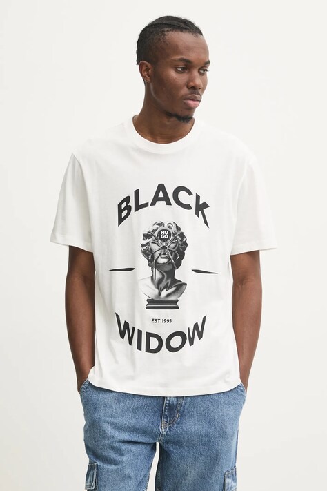 HUGO tricou din bumbac bărbați, culoarea bej, cu imprimeu, 50530684