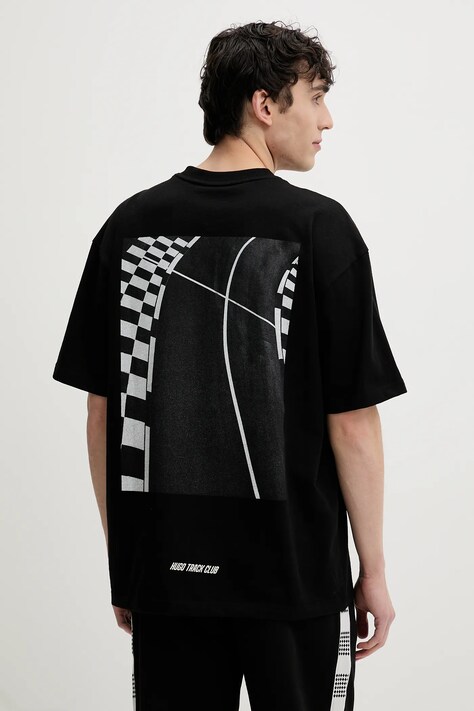 HUGO tricou din bumbac barbati, culoarea negru, cu imprimeu, 50531758