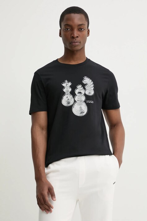 HUGO tricou din bumbac bărbați, culoarea negru, cu imprimeu, 50532918
