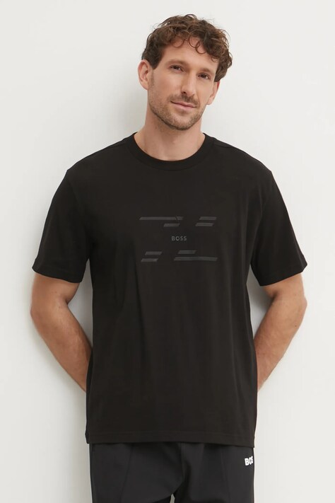 Boss Green tricou din bumbac barbati, culoarea negru, cu imprimeu, 50530997