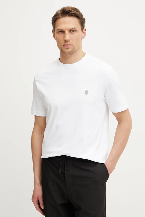 BOSS Green tricou din bumbac barbati, culoarea alb, cu imprimeu, 50531569