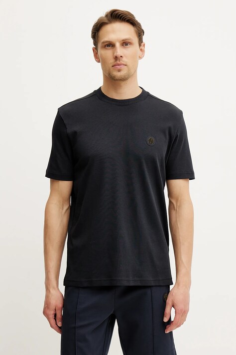 BOSS Green t-shirt bawełniany męski kolor granatowy z aplikacją 50531569