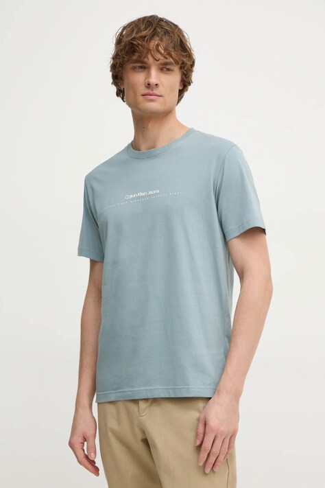 Bavlněné tričko Calvin Klein Jeans modrá barva, s potiskem, J30J327075
