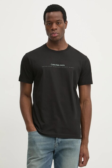 Calvin Klein Jeans tricou din bumbac barbati, culoarea negru, cu imprimeu, J30J327075