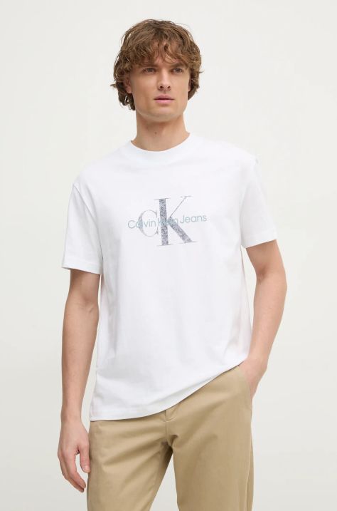 Calvin Klein Jeans t-shirt bawełniany męski kolor beżowy z nadrukiem J30J327086