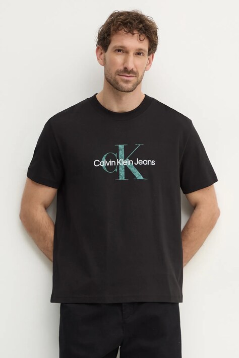 Calvin Klein Jeans tricou din bumbac barbati, culoarea negru, cu imprimeu, J30J327086
