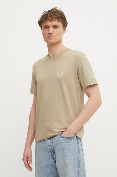 Calvin Klein Jeans t-shirt męski kolor brązowy gładki J30J327100