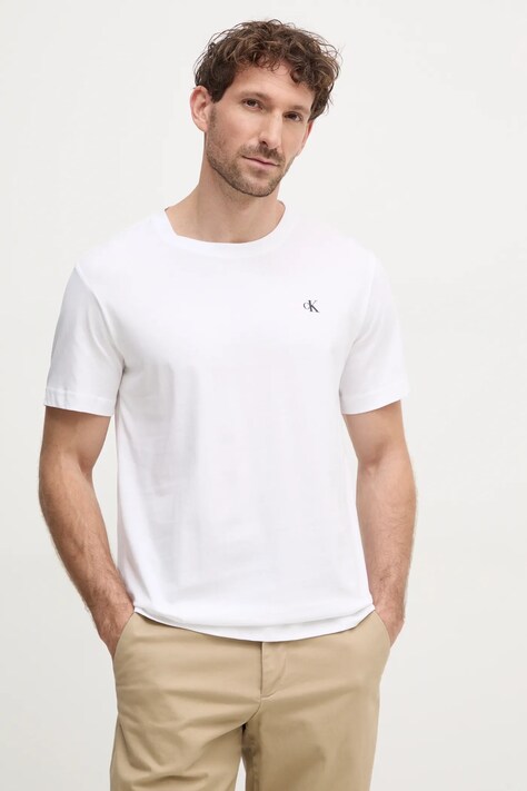Bavlnené tričko Calvin Klein Jeans pánske, biela farba, jednofarebné, J30J327402