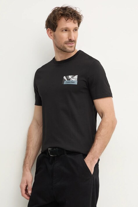 Bavlněné tričko Calvin Klein černá barva, s potiskem, K10K113799