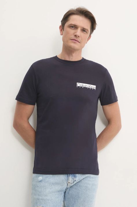 Calvin Klein t-shirt bawełniany męski kolor granatowy z nadrukiem K10K113800