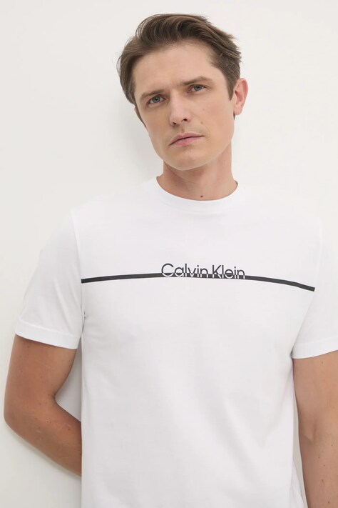 Calvin Klein tricou din bumbac barbati, culoarea alb, cu imprimeu, K10K113802