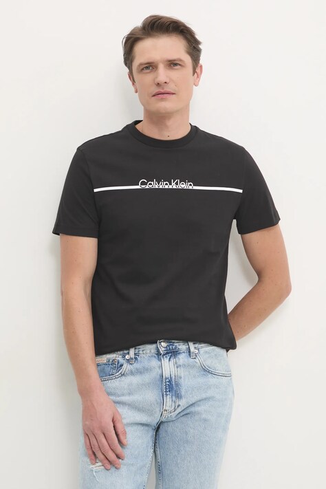Хлопковая футболка Calvin Klein мужская цвет чёрный с принтом K10K113802