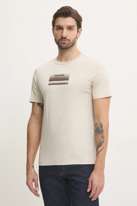 Calvin Klein tricou barbati, culoarea bej, cu imprimeu, K10K113803