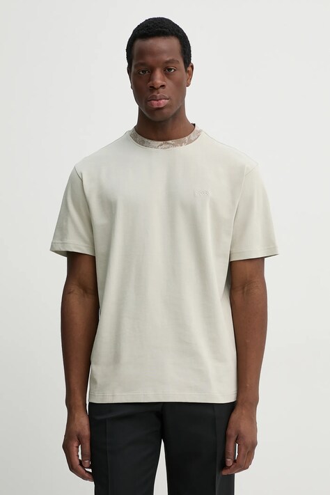 BOSS Orange tricou din bumbac barbati, culoarea gri, neted, 50530747