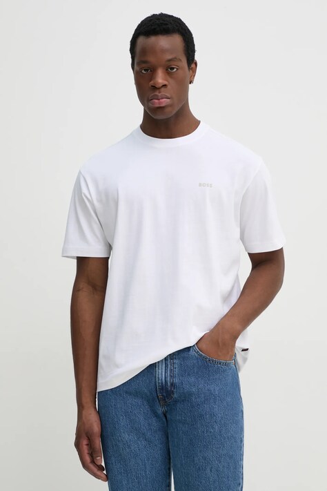 BOSS Orange tricou din bumbac barbati, culoarea alb, cu imprimeu, 50534925