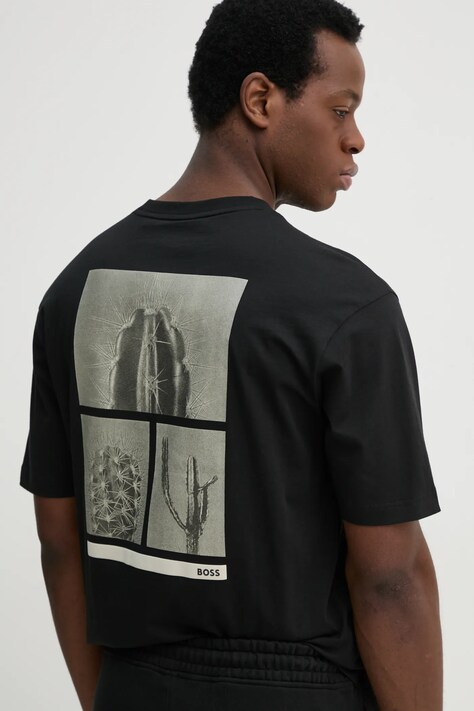 BOSS Orange tricou din bumbac barbati, culoarea negru, cu imprimeu, 50534925