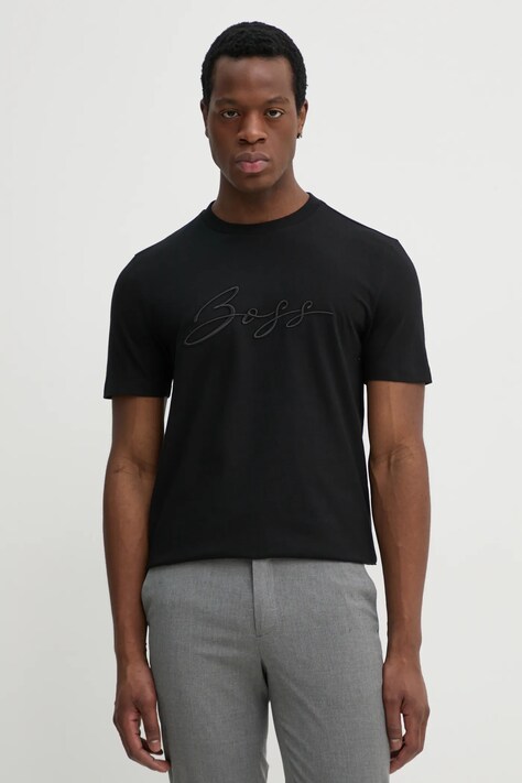 BOSS tricou din bumbac barbati, culoarea negru, cu imprimeu, 50531309