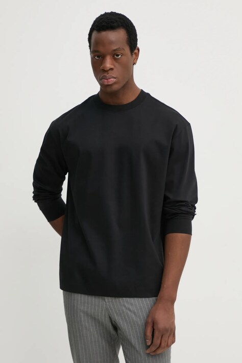 BOSS longsleeve din bumbac culoarea negru, neted, 50531331
