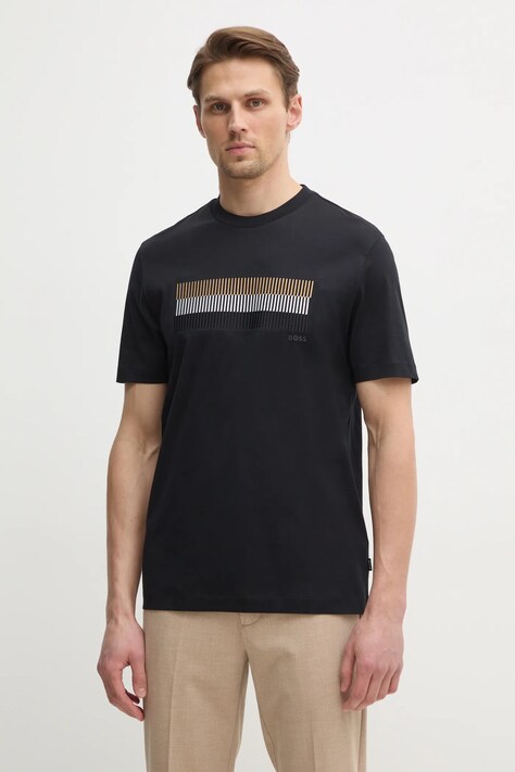 BOSS tricou din bumbac barbati, culoarea negru, cu imprimeu, 50531862