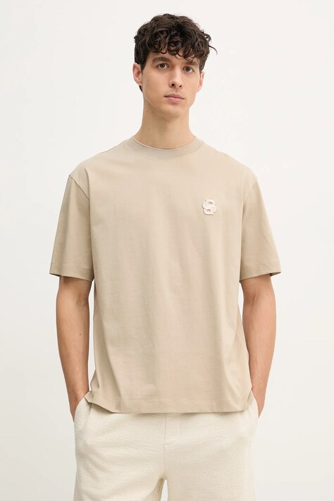 BOSS tricou din bumbac barbati, culoarea bej, neted, 50533343