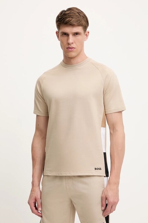 BOSS tricou lounge din bumbac culoarea bej, neted, 50535784