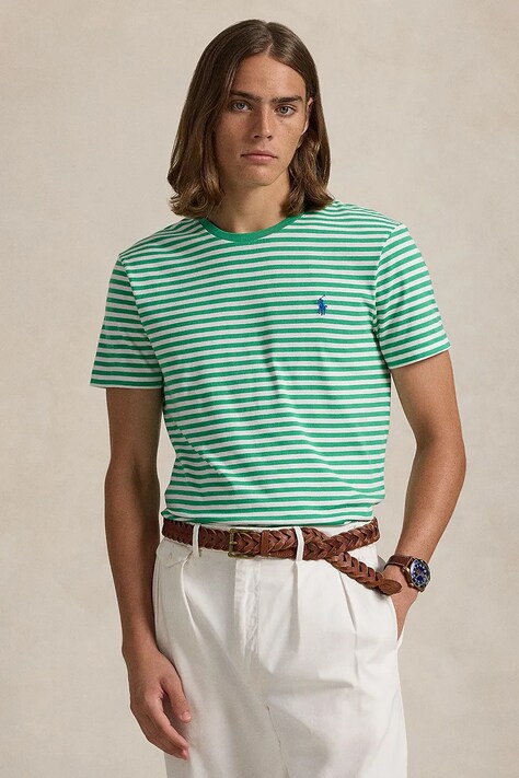 Polo Ralph Lauren tricou din bumbac bărbați, culoarea verde, cu imprimeu, 710956828