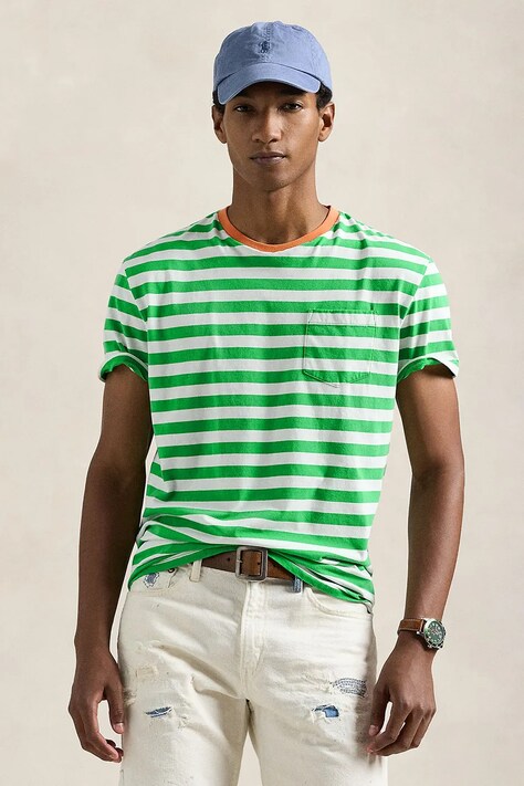 Polo Ralph Lauren tricou din bumbac bărbați, culoarea verde, cu imprimeu, 710958202