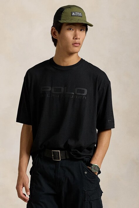 Polo Ralph Lauren tricou din bumbac barbati, culoarea negru, cu imprimeu, 710959027