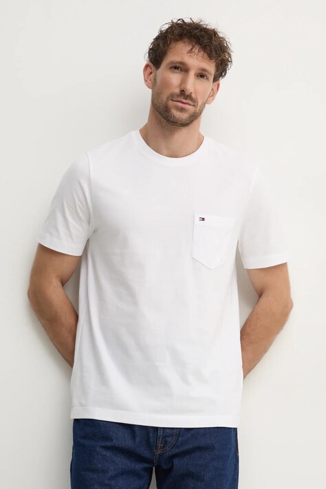 Tommy Hilfiger tricou din bumbac barbati, culoarea bej, neted, MW0MW37283