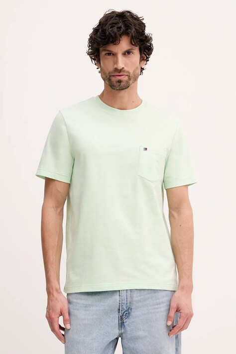 Tommy Hilfiger t-shirt bawełniany męski kolor zielony gładki MW0MW37283