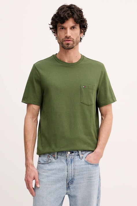 Tommy Hilfiger t-shirt bawełniany męski kolor zielony gładki MW0MW37283