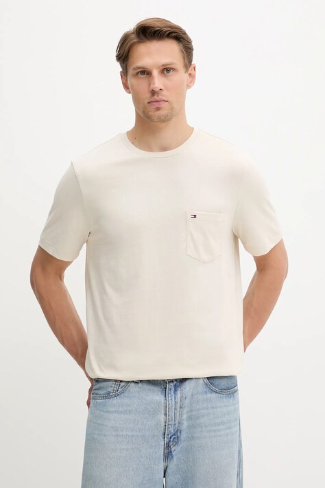 Tommy Hilfiger tricou din bumbac culoarea bej, uni, MW0MW37283