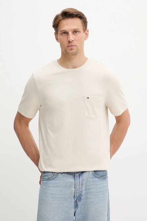 Bavlnené tričko Tommy Hilfiger pánske, béžová farba, jednofarebné, MW0MW37283