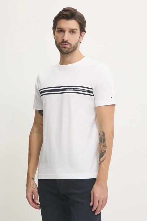 Tommy Hilfiger tricou din bumbac bărbați, culoarea alb, cu imprimeu, MW0MW37443