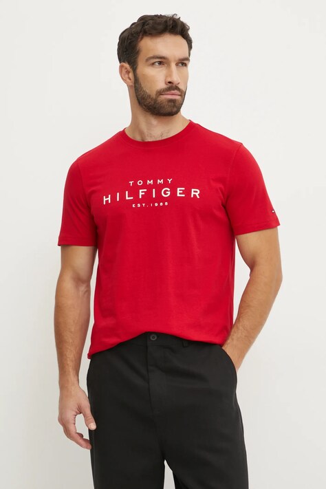 Tommy Hilfiger t-shirt bawełniany męski kolor czerwony z nadrukiem MW0MW37448