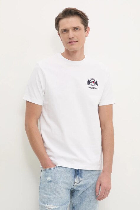 Tommy Hilfiger tricou barbati, culoarea alb, cu imprimeu, MW0MW38076