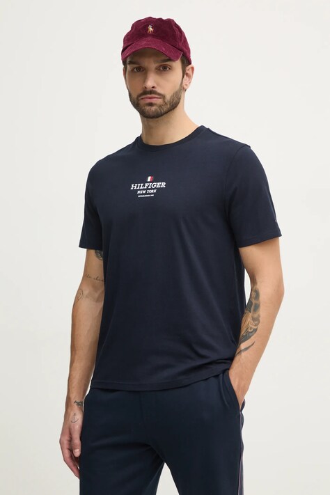 Tommy Hilfiger tricou bărbați, culoarea bleumarin, cu imprimeu, MW0MW38980