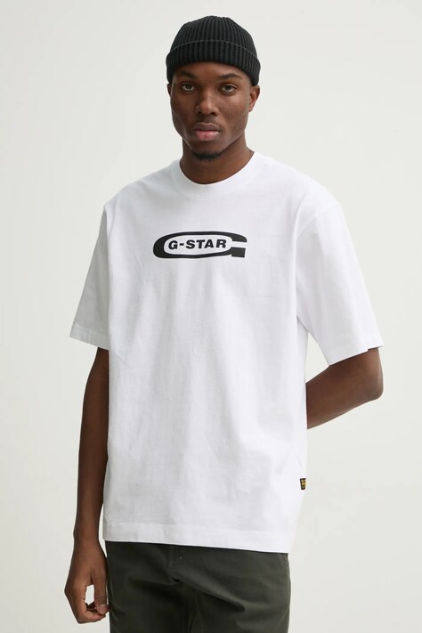 G-Star tricou din bumbac bărbați, culoarea alb, cu imprimeu, D26350-C336
