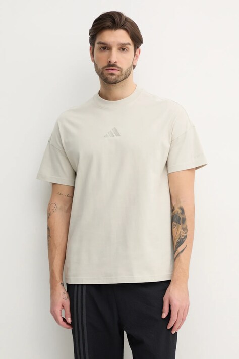 Bavlněné tričko adidas ALL SZN béžová barva, s aplikací, JI6403