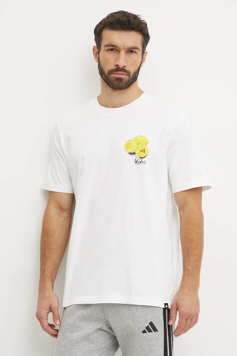 Bombažna kratka majica adidas SL LEMON moška, bež barva, JJ3959