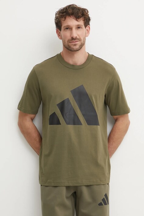 adidas t-shirt bawełniany Essentials męski kolor zielony z nadrukiem JE8931