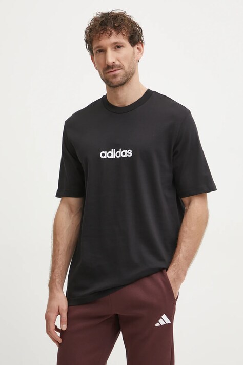 Βαμβακερό μπλουζάκι adidas Essentials Linear ανδρικό, χρώμα: μαύρο, JE8993