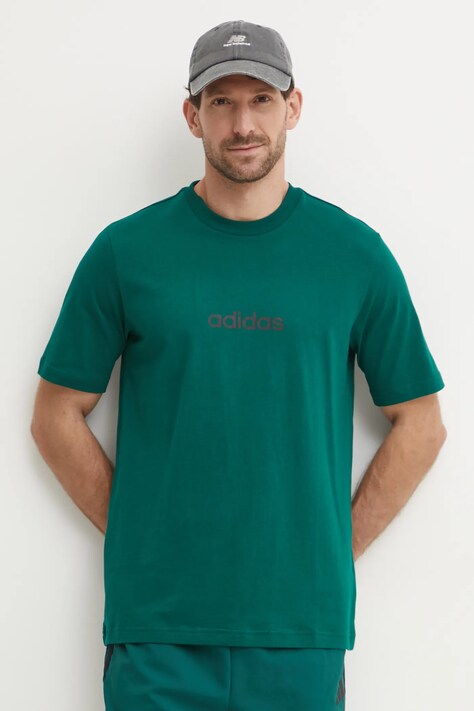 adidas tricou din bumbac Essentials Linear barbati, culoarea verde, cu imprimeu, JE8997