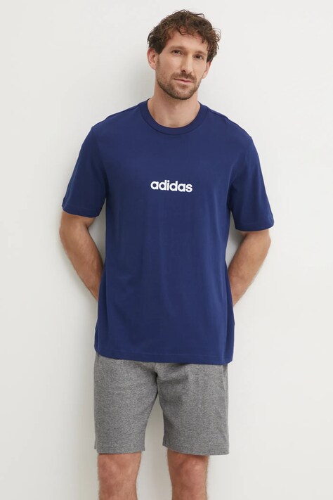 Bavlněné tričko adidas Essentials Linear tmavomodrá barva, s potiskem, JE8999