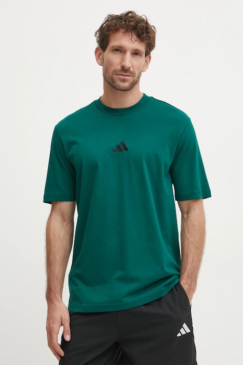 adidas t-shirt bawełniany Essential męski kolor zielony gładki JF1096