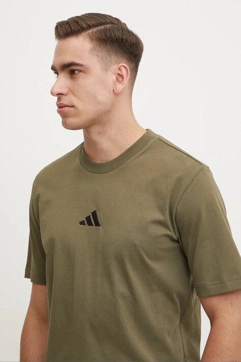 adidas t-shirt bawełniany Essential męski kolor zielony gładki JF1097