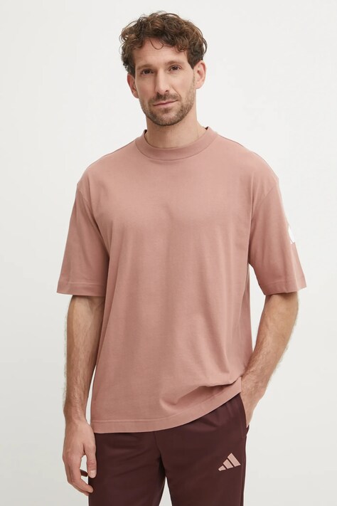 adidas tricou din bumbac Essentials barbati, culoarea portocaliu, cu imprimeu, JF3620