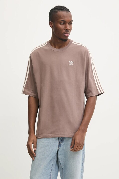 Хлопковая футболка adidas Originals Oversize tee мужская цвет бежевый с аппликацией JP1058