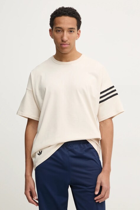 adidas Originals tricou din bumbac Neuclassics bărbați, culoarea bej, cu imprimeu, JC9933
